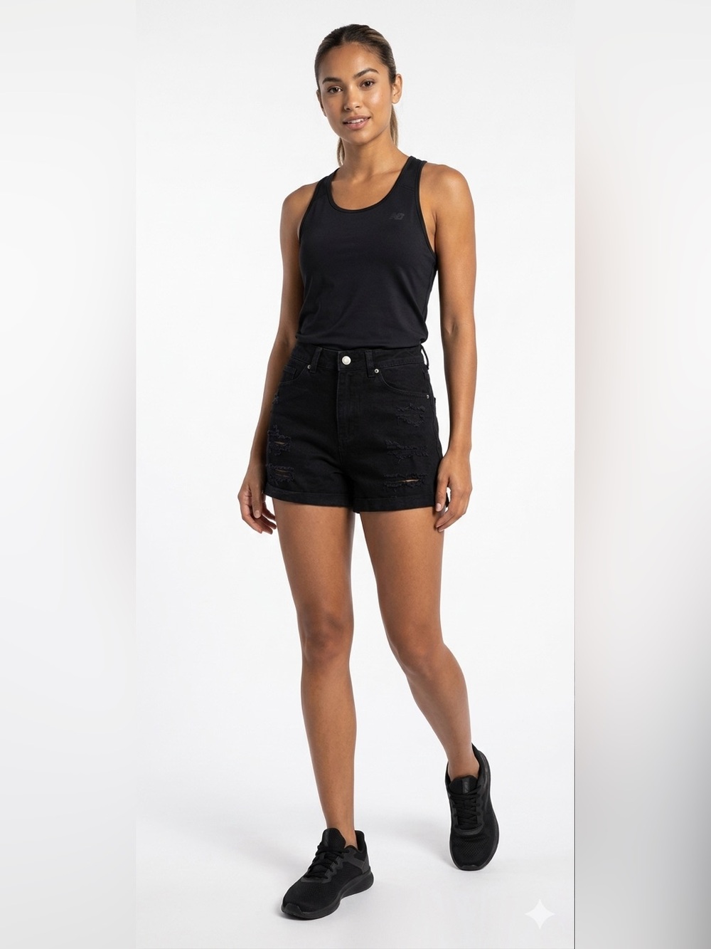 🚩Refuge by Charlotte Russe Black Distressed High-Waisted Denim Shorts Size 5